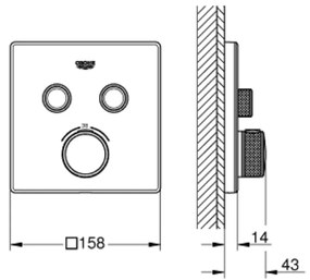 Baterie dus incastrata termostatata alb crom, patrata, cu 2 iesiri, Grohe SmartControl