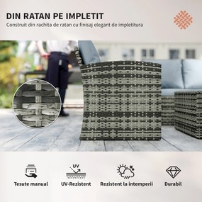 Outsunny Set de mobilier de gradina din ratan de 6 piese, canapea si 2 fotolii tapitate pentru 7 persoane, bej | Aosom Romania