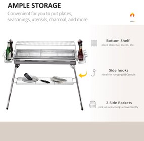 Gratar in otel inoxidabil OutSunny, Picioare Pliabile, 2 grile 100x43x68cm | Aosom RO