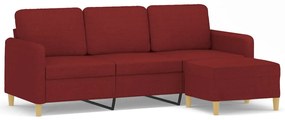 Canapea cu 3 locuri si taburet, rosu vin, 180 cm, textil Bordo, 198 x 77 x 80 cm