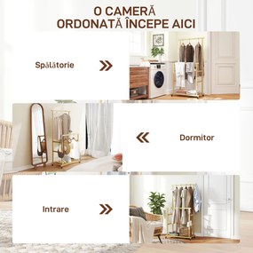 HOMCOM Suport pentru haine cu 2 bare, raft inferior și 4 roți din bambus, 80x40x160 cm, lemn natural | Aosom Romania