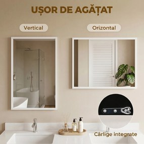 HOMCOM Oglindă Dreptunghiulară de Perete cu Cârlige, Sticlă și MDF, 60x80 cm, Negru | Aosom Romania
