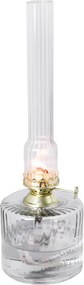Lampă cu petrol din sticlă reciclată transparentă cu model în relief, arzător din alamă, mică, Ø 8 x H 25 cm, „Elvira"