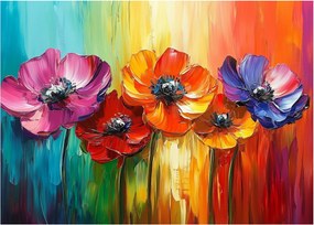 Tablou pe sticlă - Cinci flori colorate (70x50 cm)