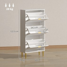 HOMCOM Dulap de pantofi pentru 18 perechi de pantofi cu 3 sertare rabatabile Alb | Aosom Romania