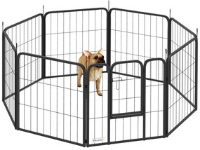PawHut Parc pentru câini împrejmuire câini 8 panouri modulabil și pliabil oțel cu ușă pentru cățeluș interior exterior 60 cm negru | Aosom Romania