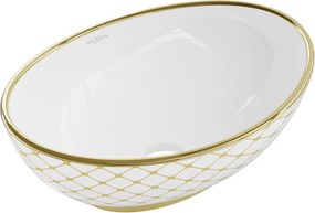 Mexen Elza chiuvetă pe blat 40 x 33 cm, albă/model de grilaj auriu - 21014009