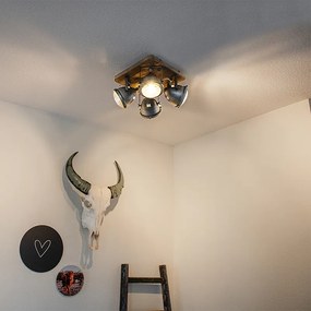 Spotlight industrial din oțel cu lemn inclinabil cu 4 lumini - Emado