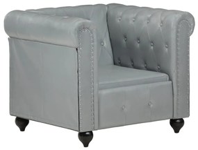 283755 vidaXL Fotoliu chesterfield, gri, piele naturală