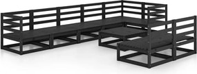 vidaXL Set mobilier de grădină, 9 piese, negru, lemn masiv de pin