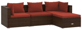 3101643 vidaXL Set mobilier de grădină cu perne, 4 piese, maro, poliratan