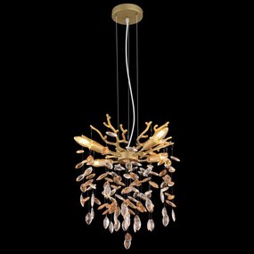 Candelabru metal auriu mat, cristale de sticla QUEENA