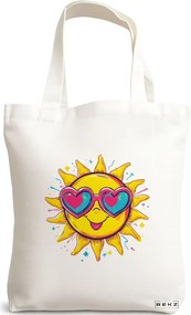 Sacosa de Panza pentru Cumparaturi, Geanta Tote, model Sun faces 3 38 x 34.5 cm, Alba, BEKZ®