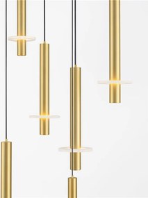 Lustra cu 12 Pendule tub subtire aluminiu auriu si alabastru LED NOEMI