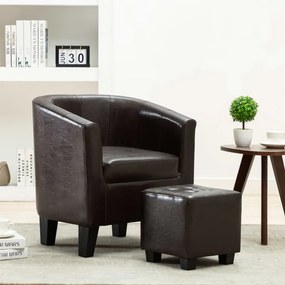 248059 vidaXL Fotoliu cu taburet, maro închis, piele ecologică