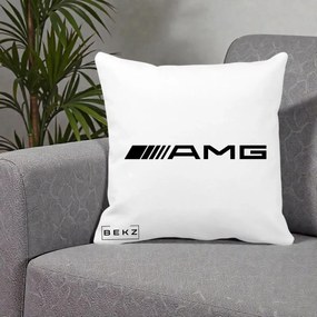 Perna Personalizata cu emblema Mercedes-AMG, 40x40 cm, Alba Mata, Husa Detasabila, Perna Inclusa, BEKZ®
