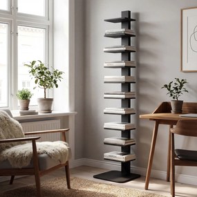 HOMCOM Bibliotecă Verticală înaltă cu 11 Rafturi, Bibliotecă Economisitoare de Spațiu Slim, Raft Industrial pentru Living, Dormitor, Birou, 34.5x41.5x163.5 cm, Negru | Aosom Romania