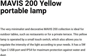 Lampa de exterior portabila IP54 MAVIS 200 galbena