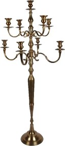 Sfeșnic de podea din aluminiu, auriu, candelabru înalt cu 9 brațe, pentru lumânări lungi, finisaj antichizat, 182 x 80 cm, „Opéra”