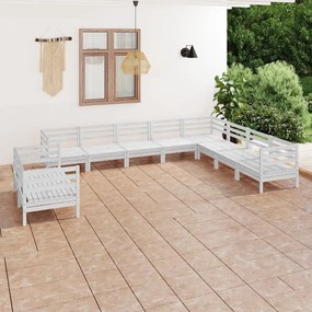 3083195 vidaXL Set mobilier de grădină, 10 piese, alb, lemn masiv de pin
