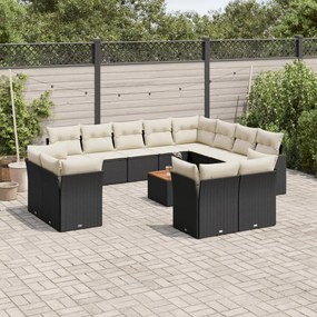 3256280 vidaXL Set mobilier de grădină cu perne, 13 piese, negru, poliratan