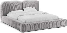 Pat matrimonial gri deschis tapițat cu spațiu de depozitare cu somieră 200x200 cm Martina – Micadoni