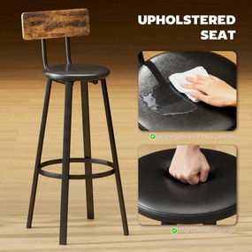 HOMCOM Set de 2 Scaune de Bar Captușite cu Spătar și Suport pentru Picioare - Maro Rustic și Negru | Aosom Romania