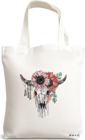 Sacosa de Panza pentru Cumparaturi, Geanta Tote, Cu Design Floral, 38x34.5 cm, Alba, BEKZ®