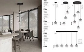 Lustra moderna cu 3 pendule LED, Metal, Sticla, Fumuriu, ORENDA