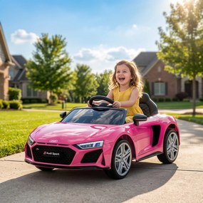 AIYAPLAY Mașinuță Electrică pentru Copii 12V Audi R8 Spyder, 3+ Ani, 3-5 km/h, cu 2 Motoare și Telecomandă, Roz | Aosom Romania