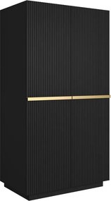 Dulap Nicole dormitor cu două sertare 100 cm - negru mat / mânere aurii
