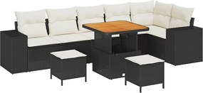 vidaXL Set de canapele pentru grădină cu pernă 9 pcs Negru poliratan