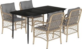 vidaXL Set mobilier pentru grădină, 5 piese, cu perne, bej, poliratan