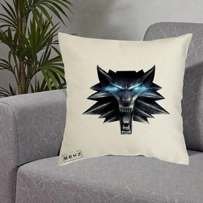 Perna Decorativa The Witcher Wolf Head, 40x40 cm, Ecru, Husa Detasabila, Perna Inclusa, BEKZ®