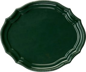 Tavă ovală vintage din metal emailat verde cu margine festonată și bordură cu mărgele, 36×30×H2 cm, „Madam"