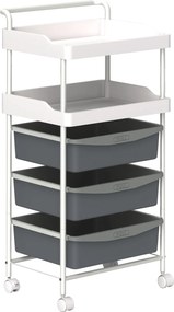 HOMCOM Cărucior de Bucătărie cu 5 Niveluri, 2 Rafturi Fixe și 3 Rafturi Culisante, 40x34x85 cm, Alb | Aosom Romania