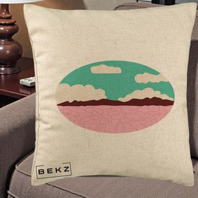 Perna Decorativa Peisaj Desert Oval Pastel, 40x40 cm, Bej, Husa Detasabila, Perna Inclusa, BEKZ®