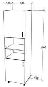 Corp haaus Karo, 2 Usi, cu spatiu cuptor, Lemn Natural/Alb, 60 x 57 x 210 cm