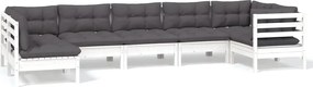vidaXL Set mobilier de grădină cu perne, 7 piese, alb, lemn de pin