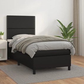 3142755 vidaXL Pat box spring cu saltea, negru, 90x190 cm, piele ecologică