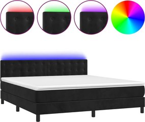vidaXL Pat cu arcuri, saltea și LED, negru, 180x200 cm, catifea