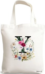 Sacosa de Panza pentru Cumparaturi, Geanta Tote, Cu litera Y in Coronita Florala, 38x34.5 cm, Alba, BEKZ®