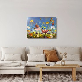 Tablou pe sticlă cu luncă înflorită (70x50 cm)