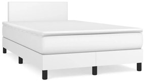 vidaXL Pat box spring cu saltea, alb, 120x190 cm, piele ecologică