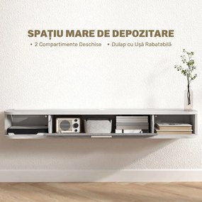 HOMCOM Mobilier TV Suspendat cu 2 Rafturi Deschise și un Dulăpior cu Ușă Rabatabilă, 120x26x16 cm, Gri | Aosom Romania