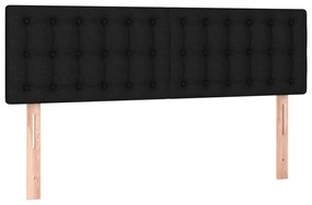 Pat cu arcuri, saltea si LED, negru, 140x200 cm, textil Negru, 140 x 200 cm, Nasturi de tapiterie