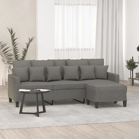 Canapea cu 3 locuri si taburet, gri inchis, 180 cm, textil