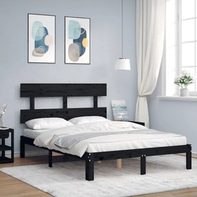 3193510 vidaXL Cadru de pat cu tăblie dublu, negru, lemn masiv