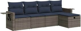 vidaXL Set canapea de grădină cu perne, 5 piese, gri, poliratan