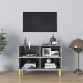 vidaXL Comodă TV, picioare lemn masiv, gri beton, 69,5x30x50 cm